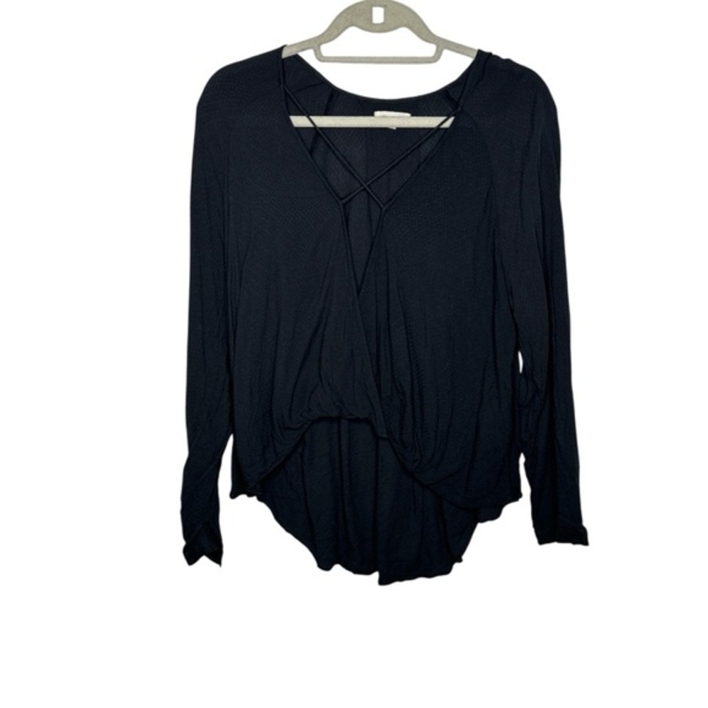 Anthropologie Silence + Noise Black Draped Cross-Front Long Sleeve Top - Size M